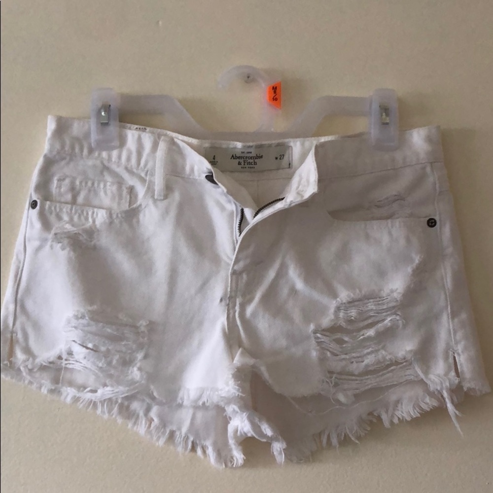 A&F high waisted white denim shorts